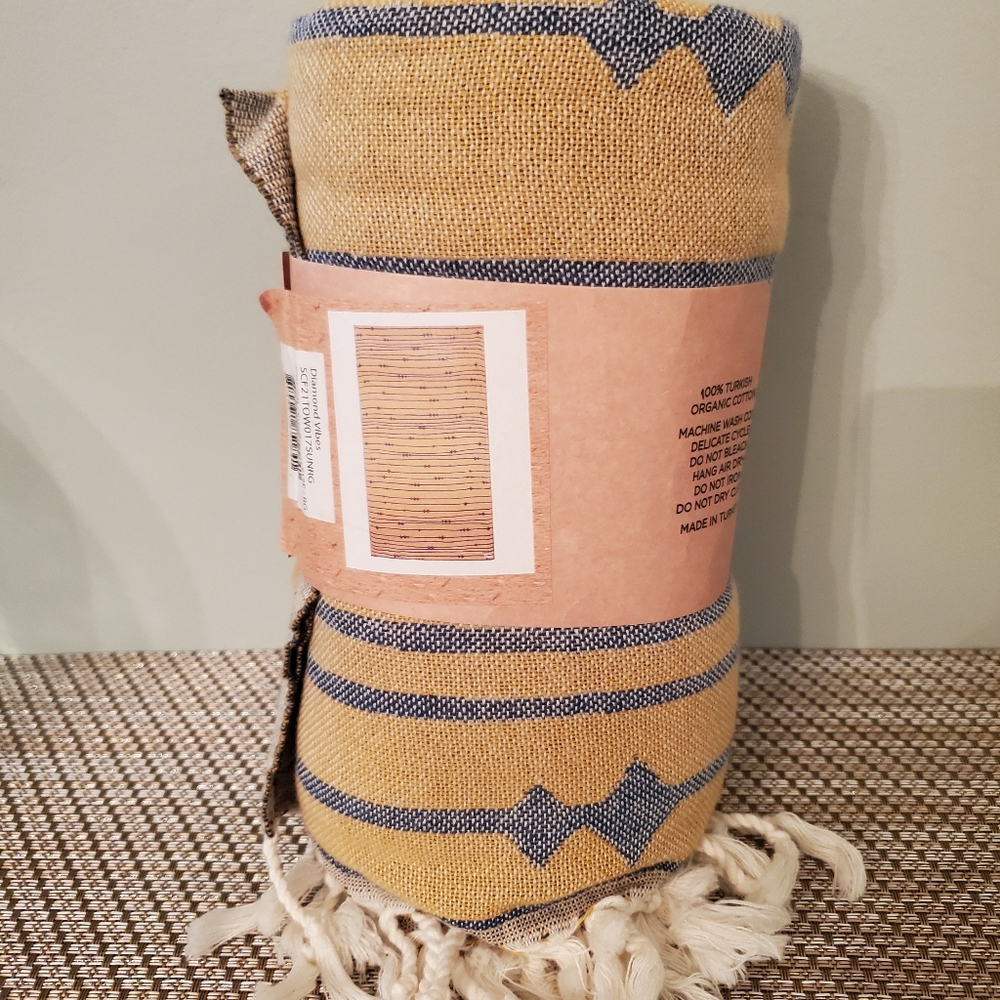SandCloud Yellow & Blue Striped Turkish Towel New - Picture 9 of 11